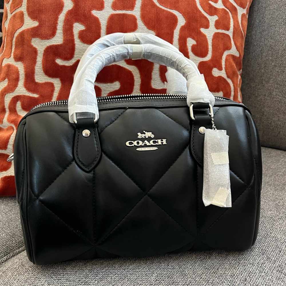Brand New Coach Puffy Black Leather Rowan Bag